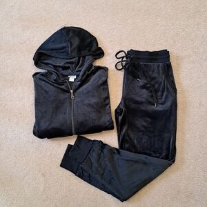 Black Bow 2 Piece Set Joggers Hoodie Velour Size Medium Black Track Suit